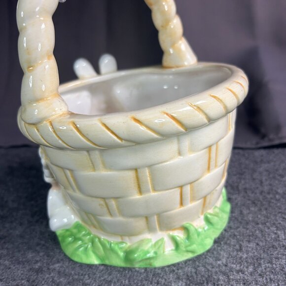 M&M Ceramic Easter Basket Vintage Yellow Red Easter‎ Bunny - Picture 7 of 15